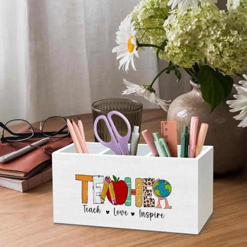 DILSJ Teacher Appreciation Gifts Pen Pencil Holder Organizer for Desk, Cute Teacher Gifts,Funny Teach Love Inspire Wooden Box Signs for Women New Teacher Desk Tabletop Office & School Supplies - color: Love-inspire