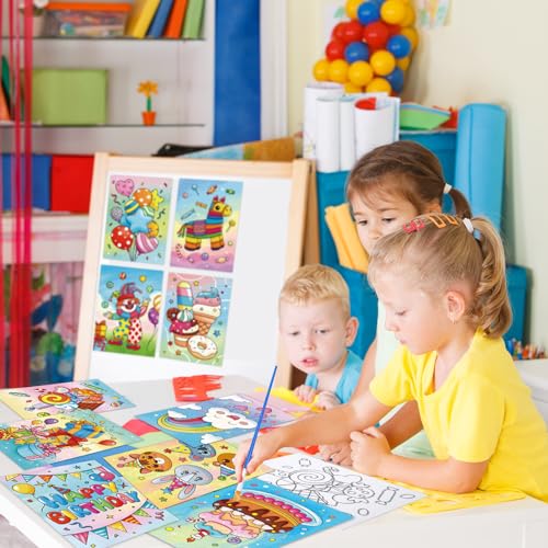 Anseal 12 Packs Birthday Pre Drawn Canvas to Paint, 5" X 7" Pre Printed Canvas for Kids, Pre Stretched Canvas Outline Painting Boards for Beginners, Students, Party Favor - color: birthday