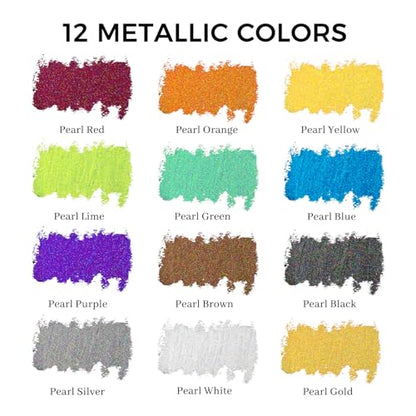 Artecho Metallic Oil Pastels Set of 12 Colors (10 x 70 mm) | Soft Oil Pastels, Art Painting, Drawing, Blending - style: 12 Metallic Colors