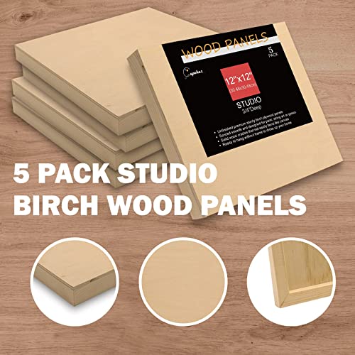 Cupohus Unfinished Birch Wood Boards Canvas for Painting, 5 Packs 3/4'' Deep Cupohus 12'' x 12'' Wooden Cradled Panels for Pouring Art, Crafts, Paints and More - size: 12" x 12"