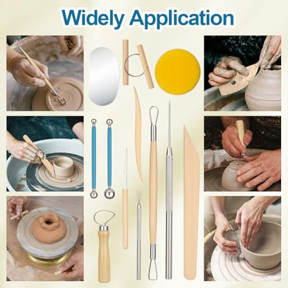 Amrules Clay Tools Kit, 12 PCS Pottery Tools, Practical Polymer Sculpting Tool Kit, Air Dry Clay Tool Set Suitable for Adults, Pottery Craft, Dotting, Drawing, Modeling, Shaping - color: Lightyellow-12Pcs