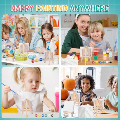 ESRICH 20 Set Mini Canvas Painting Kit, Minis Acrylic Paint Set, Valentines Day Gifts,4*4in Stretched Canvas with Easel, Acrylic Paints,Brushes,Palette,Mini Easel Canvas for Kids Adults Painting Party - size: 20 set 4 x 4 inches