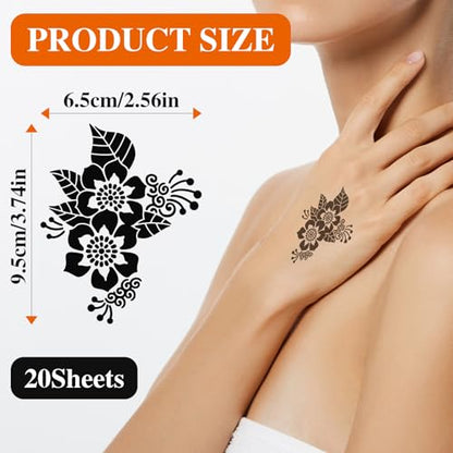 20 Sheets Temporary Tattoo Stencil Kit, Tattoo Templates for Real Tattoos Mehndi Stencils for Kids Teens Adults Body Paint