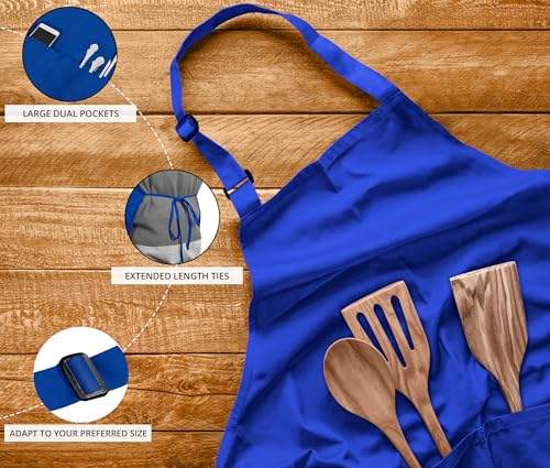 Utopia Kitchen 10 Pack Bib Apron Adjustable with 2 Pockets, Water and Oil Resistant, Cooking Kitchen Chef Apron for Women Men - color: Blue