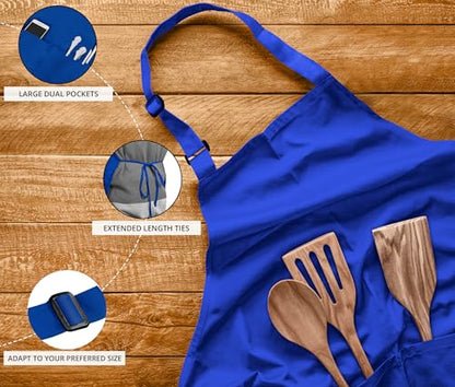 Utopia Kitchen 10 Pack Bib Apron Adjustable with 2 Pockets, Water and Oil Resistant, Cooking Kitchen Chef Apron for Women Men - color: Blue