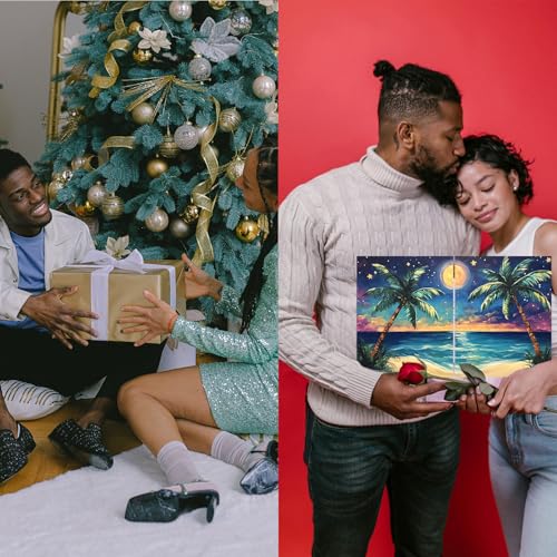 VALLSIP 2Pack Paint and Sip Canvas Painting Kit Pre Drawn Canvas for Painting for Adults Stretched Canvas Couples Games Date Night Anniversary Paint Party Supplies Favor Moonlit Night Easel