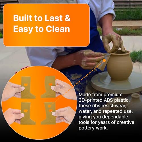 SplashNColor Pottery Ribs - ABS Clay Texture Ribs, Mud Throwing Tools, Ceramic Pottery Smoothing, Sculpting, Carving, and Trimming Tools for DIY Pottery Projects - Orange - Set A - (4 Pack)