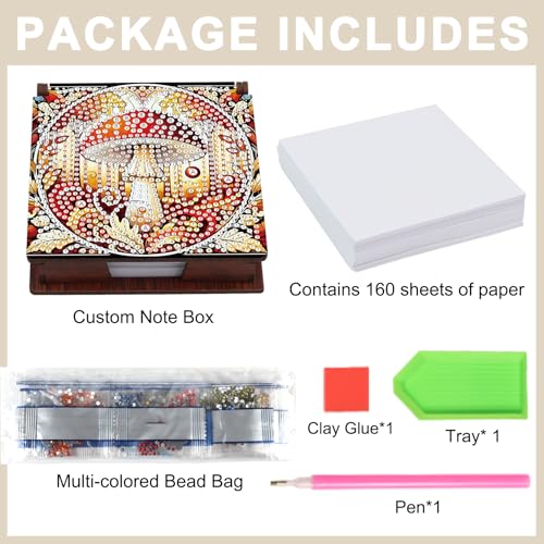 Diamond Painting Kit memo Box, Diamonds Art DIY Mushroom Patterns Sticky Note Box Special Shape Drill, with 160 Sticky Note, Ideal for Home Office Supplies, Handicrafts, Holiday Gifts - color: Mushroom
