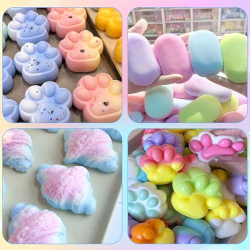 Faburo Taba Squishy Kit, 3 Levels DIY Softness, 18oz 41 Parts Upgrade Silicone Rubber Taba Squishies with 3 Mold- Cat Paw Hamster Fish, Taba Squishy Maker Molds Pack, Tabba Squishies Making Kit