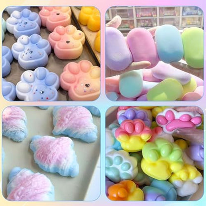 Faburo Taba Squishy Kit, 3 Levels DIY Softness, 18oz 41 Parts Upgrade Silicone Rubber Taba Squishies with 3 Mold- Cat Paw Hamster Fish, Taba Squishy Maker Molds Pack, Tabba Squishies Making Kit
