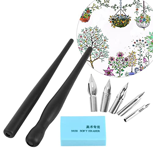 Dip Pen Set With 2 Manga Pen Nib Holder and 5 Dip Pen Nibs, Cartoon Comic Dip Pen Set, Drawing Comic Pen Nib With Drawing Eraser