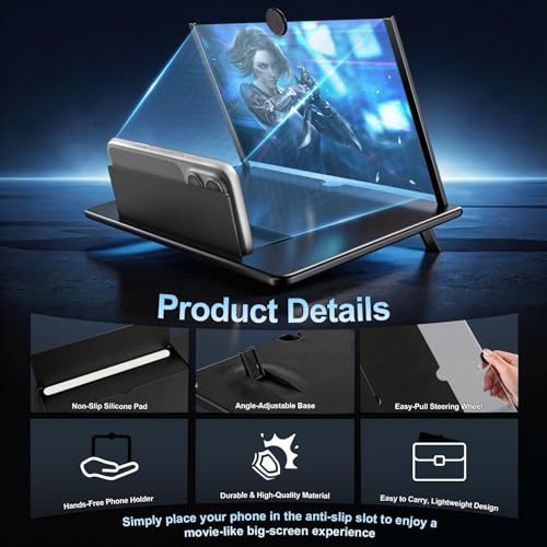 for 14" Mobile Phone Screen Magnifier 3D HD Projector Screen for Movies, Videos, Foldable Stand with Screen Amplifier, Supports All Smartphones,14 inches - size: 14 Inch