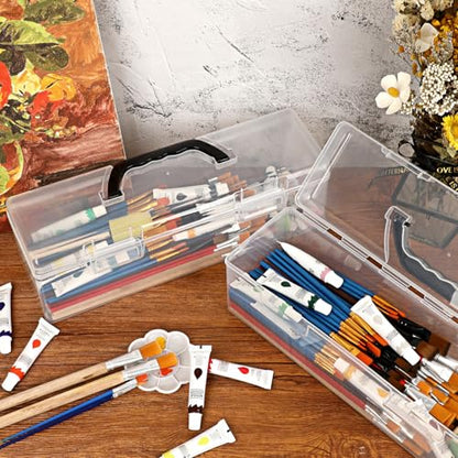 BTSKY 2 Pack Clear Plastic Painting Brush Container with Black Handle, Portable Long Paintbrush Case, Drawing Tools Storage Box, Practical Art Supply Organizer for Artist Crafters, 14"x4.7"x4.3"