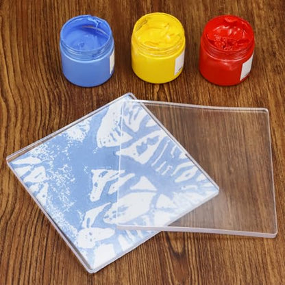 QWORK 6x6 Inch Gel Printing Plates 12 Pack, Reusable Monoprinting Plates for Acrylic Paint, Scrapbooking, Card Making, and Mixed Media Art, Printmaking Supplies