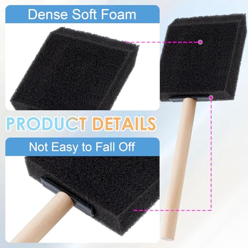 SmallCat 5 PCS Foam Paint Brushes, 2.97 Inch Foam Sponge Brushes for Varnishes, Reusable Sponge Brushes with Wood Handles for Painting, Staining, and DIY Crafts - Black - size: 3"