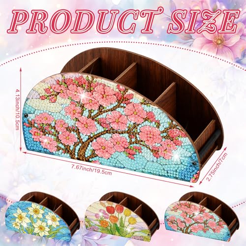 Novabright 3 Pcs Stained Glass Flower Diamond Art Organizer Storage Boxes DIY Wooden Flowers Diamond Painting Organizer Double Sided Drill Holder for Storing Small Objects Tabletop Centerpiece