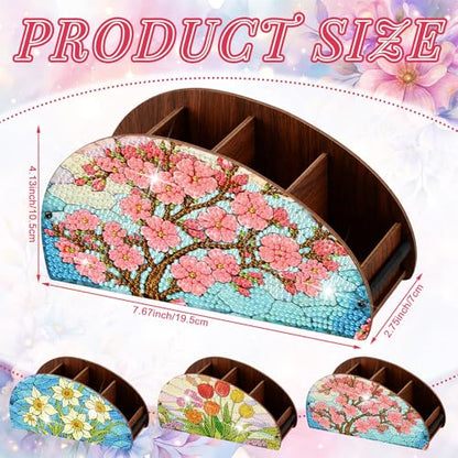 Novabright 3 Pcs Stained Glass Flower Diamond Art Organizer Storage Boxes DIY Wooden Flowers Diamond Painting Organizer Double Sided Drill Holder for Storing Small Objects Tabletop Centerpiece