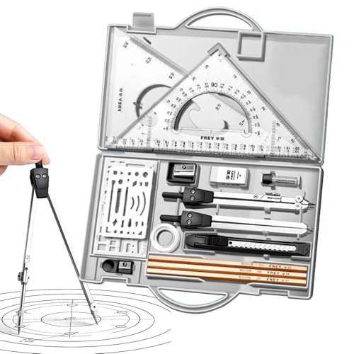 Professional Geometry Set(16Pcs) - Geometry Kit For Artists And Students | Geometry Set With Metal Rulers | Triangle Ruler Compass Protractor Set | Architecture Drawing Pencils Drafting Set - color: Transparent
