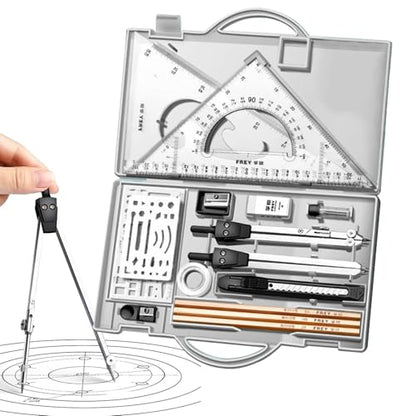 Professional Geometry Set(16Pcs) - Geometry Kit For Artists And Students | Geometry Set With Metal Rulers | Triangle Ruler Compass Protractor Set | Architecture Drawing Pencils Drafting Set - color: Transparent