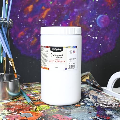Handy Art Acrylic Gel Medium, 16 oz, Increase Viscosity, Transparent Finish | Additive for Thick Texture, Impasto Effects, & Layering, Mixes with Acrylic Paint, Certified Safe & AP Non-Toxic, Made in USA - color: Gel Medium, size: 32 Fl Oz