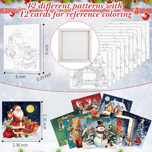 Sherr 12 Pcs Pre Drawn Canvas Pre Printed Canvas for Adults Sip and Paint Party Canvases Painting Kit for Summer Easter Mother's Day Party Favor(Classic Xmas,8 x 8 Inch) - size: 8 x 8 Inch, style: Classic Xmas