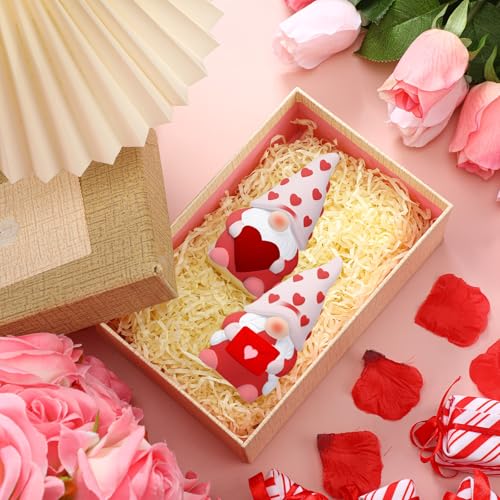 Poen 2 Pack Valentine's Day Ready to Paint Your Own Gnome Statues, Valentines Crafts for Adults 4 Inches Mini Blank Heart Ceramics to Paint Unpainted Gnome Figurines DIY for Sweet Valentine's Day Gift - style: Heart Style
