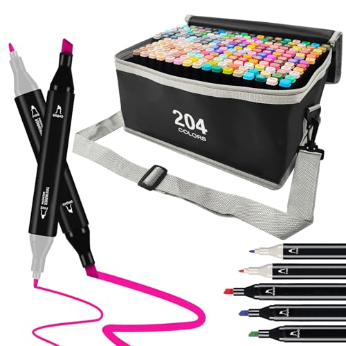 Dual Tip Alcohol Markers, Color Markers Pens, Permanent Marker, Assorted, For Adult Coloring Books, Note Taking Coloring Writing, Teacher Office Supplies, Drawing Art Supplies Kit (204 Colors) - color: 204 Colors