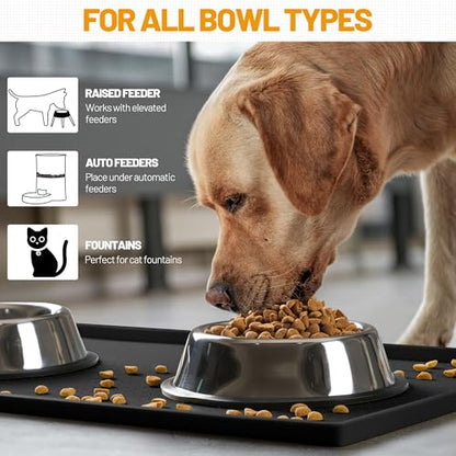 Hubulk Dog Feeding Mat,100% Waterproof Food Grade Silicone Pet Food and Water Bowl Placemat,Dishwasher, High Raised Edge to Prevent Spills,Nonslip Tray to Stop Messes on Floor (32"x24"x1.0", Black) - color: Black, size: 32"l X 24"w