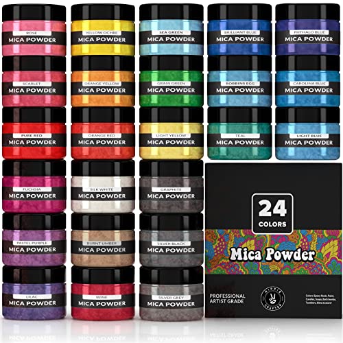 HIPPIE CRAFTER Mica Powder - Pigment Powder for Epoxy Resin, Resin Color Pigment, 24 Colors Mica Set for Epoxy Art, Candle Dye, Acrylic Paint, Craft Projects, and DIY Decor - size: 24 Colors