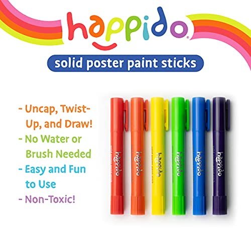 Happido Solid Poster Paint Sticks, Set of 12 - Non-Toxic, Mess-Free, and Quick Drying Variety Pack, Includes Bright, Vibrant, Classic Colors, Easy to Use, No Brush Needed