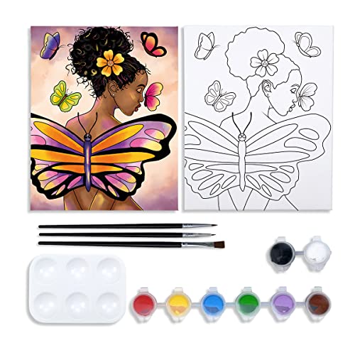 VOCHIC Painting Kit Pre Drawn Canvas for Painting for Adult Party Kits Paint and Sip Supplies 8x10 in Canvas Butterfly Girl 8 Acrylic Colors,3 Brush,1 Pallet Paint Art Set - size: 8x10, style: Style 1