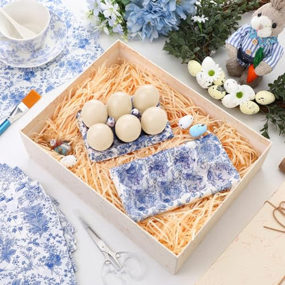 Jenaai 48 Pcs Chinoiserie Blue White Floral Clay DIY Kit, Clear Plastic Tray Craft Set Storage for Jewelry, Keys, Family Home Decor Gifts Include 40 Decoupage Napkins 2 Clear Tray 2 Clay