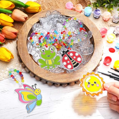 WinnerWhy 30 Sets Spring Suncatchers Window Art Kits, Vibrant DIY Sun Catchers Bulk Crafts Paint Your Own Window Ornaments for Adults Home Birthday Activity Project Decor - style: Vibrant Style