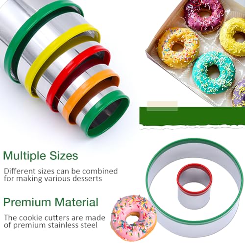 Alimat PluS Round Cookie Biscuit Cutter Set, 12 Pack Pastry Cutters in Graduated Sizes for Donut, Dough, Fondant, Clay, Stainless Steel Circle Cutter Cake Ring Molds with Colorful Rubber Coating - size: 12 Pack, Round Shape