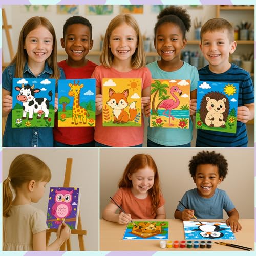 12Pcs Pre Drawn Canvas Boards for Painting Set 8x10 Animal Sip and Painting Kit for Family & Friends Kids Beginner Canvas Art Supplies for Parent-Child Bonding, Party Favors & Creative Fun - style: Cute Animal