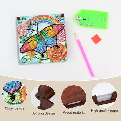 Diamond Painting Kit memo Box, Diamonds Art DIY Rainbow and Butterfly Patterns Sticky Note Box Special Shape Drill, with 160 Sticky Note, Ideal for Home Office Supplies, Handicrafts, Holiday Gifts - color: Rainbow and Butterfly