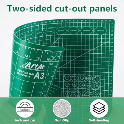 ArtAt Self Healing Cutting Mat: 【5 Pack Cutting Mat 12″x 18″】 Green Double Sided Non-Slip 5 Layers PVC Durable Craft Sewing A3 Mat for Rotary Cutter - color: Green, size: 18"L x 12"W（5pcs）