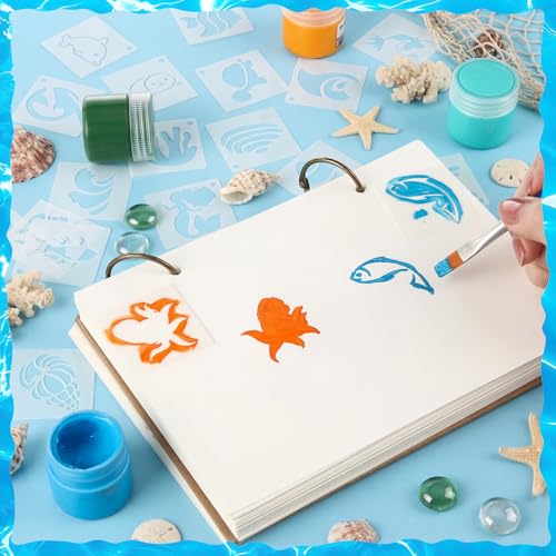 Fainne 100 Pcs Small Stencils for Crafts, 1.5 Inch Reusable Painting Stencils Painting Crafts Templates for Wood, Wall, Home Decor, Canvas, Fabric (Marine Life) - style: Marine Life