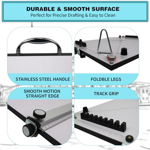 Portable Drafting Board, 18"X24" Professional Architecture Drafting Board, Tabletop Drawing Board with Ruler & Parallel Bar, Drafting Tools for Architects, Artists, Engineers, and Designers - size: 18" x 24"
