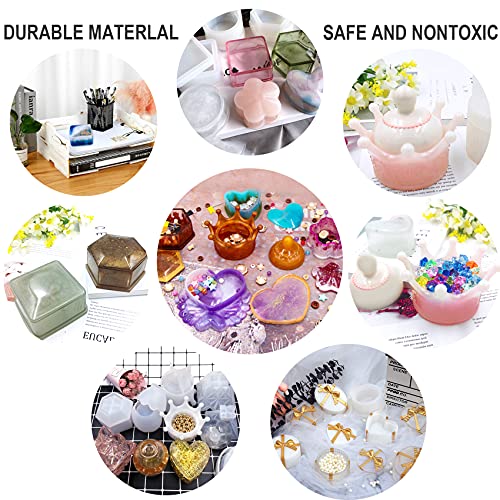 EuTengHao Resin Molds 43Pcs Silicone Molds for Resin, Epoxy Crown Shape Mold Heart Shape Mold with Mica Powder for Storage Box Jewelry Trinket Container DIY Resin Casting Crafts