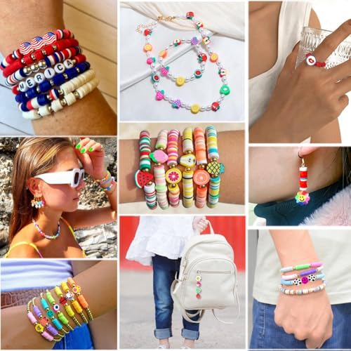 480PCS Flower Polymer Clay Beads for Bracelet Earring Jewelry Making, Mixed Clay Spacer Beads Charms for DIY Art Craft Gifts (Flower) - color: Flower