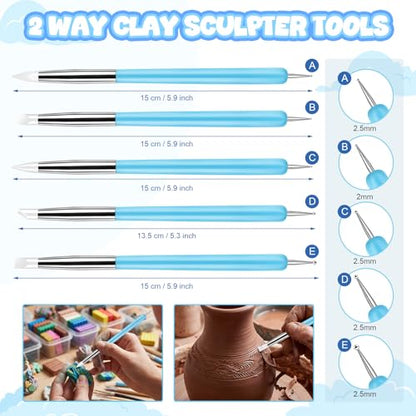 Ashmacdo 18 Pcs Silicone Clay Sculpting Tool,Ball Stylus Clay Tools,Modeling Dotting Tool for Pottery Craft,Rock, Nail, Blending, Drawing (Blue) - color: Blue
