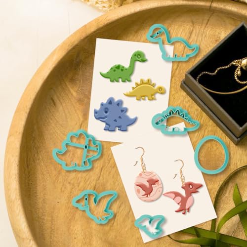 beinkmake 19Pcs Jurassic Dinosaur Polymer Clay Cutters Cute Clay Earrings Cutters Polymer Jewelry Cutter for Earrings Making Birthday Party DIY Supplies - style: Dinosaur