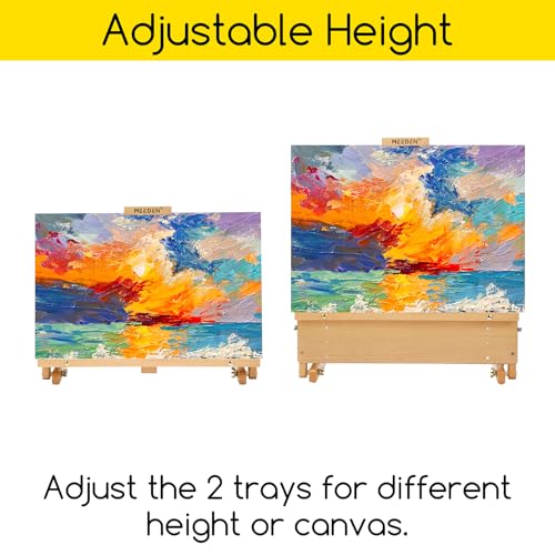 MEEDEN Large Drawing Board Easel, Solid Beech Wooden Tabletop H-Frame Adjustable Easel Artist Drawing & Sketching Board for Artists, Teens & Painters, Holds Canvas up to 23" high