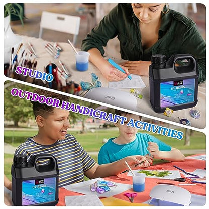 LET'S RESIN UV Resin, Upgraded 1,000g Crystal Clear UV Resin Hard, Low Odor Ultraviolet Epoxy Resin, UV Light Cure Solar Sunlight Activated Glue for Jewelry, Craft Decoration - size: 1000G UV RESIN