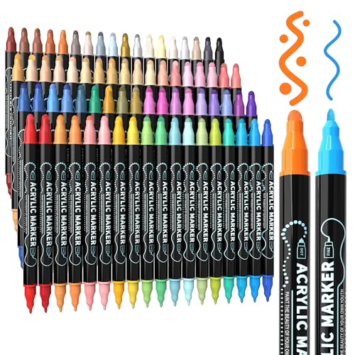 72 Colors Dual Tip Acrylic Paint Markers, Premium Dot & Fine Tip Coloring Paint Pens for Rock, Wood, Fabric, Canvas, Glass, Paper, Ceramic, Scrapbook, Vision Board and DIY Crafts Supplies Art Gifts - style: 72 Colors