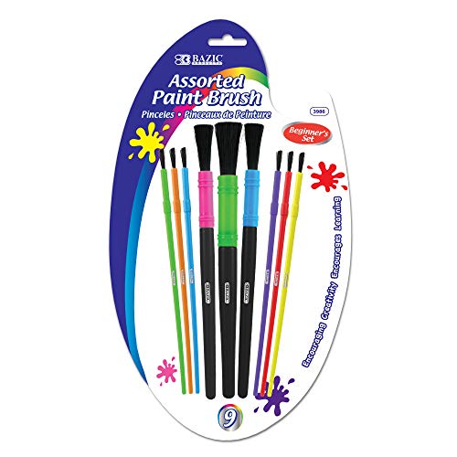 BAZIC Products Kids' Paint Brush Set, 9 Count, Quality Brush Build, for Painting Art Crafts, Assorted Colors, Box of 24 - color: Assorted Brushes (9-count), size: 24-Pack