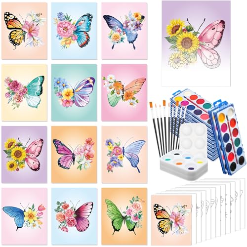 Ctosree 12 Sets Pre Drawn Canvas Kit for Painting Adults Sip and Paint Kit Art Pre Printed Canvas Bulk for Adult Date Night, Art Party & Holiday Gift(Butterfly,8 x 10 in) - size: 8 x 10 in, style: Butterfly