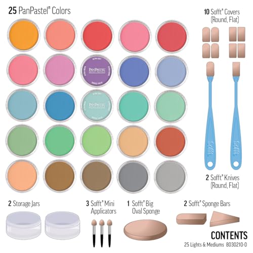 PanPastel Artist Pastels by GOLDEN, Light and Medium Colors Set, 25 Color, Professional Artist Pastels, Unique Pan Format (cake-like)