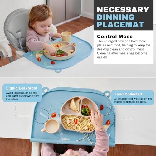 Large Silicone Suction Table Mat, 17" x 12" Thick Placemat with Edge-Bumper, Raised Edge Leakproof, Non-Slip for Kids Toddler Baby Essentials Dinning, Restaurant Eating, Plates, Art, Craft & Painting - color: Blue